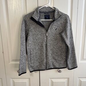 Nautica gray full zip embroidered logo jacket size medium 10-12